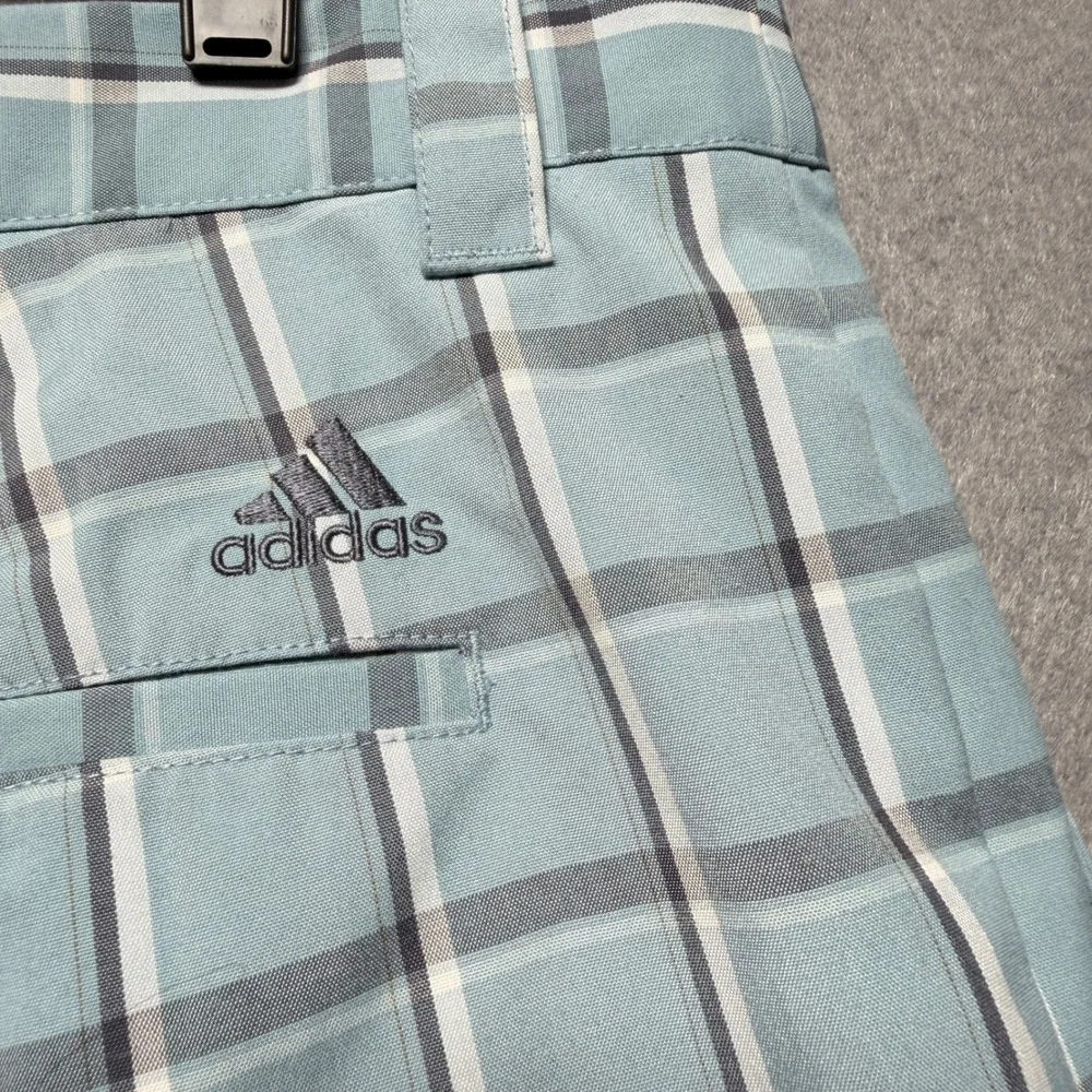 Adidas Golf Shorts Mens 40x11 Blue Plaid Check Flat Front‎ Performance Athletic
